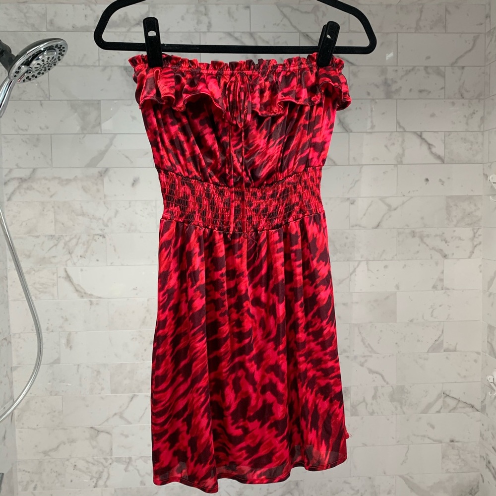 Red Patterned Strapless Tube Dress Juniors Small